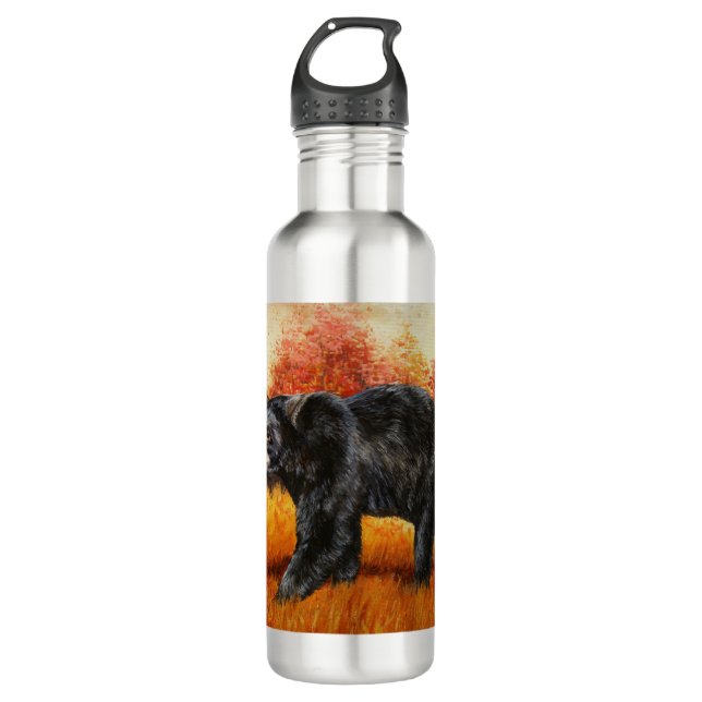 Botella De Agua Oso Negro en el bosque otoñal (Anverso)
