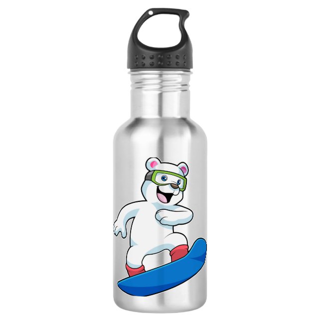 Botella De Agua Oso polar como snowboard con Snowboard (Anverso)