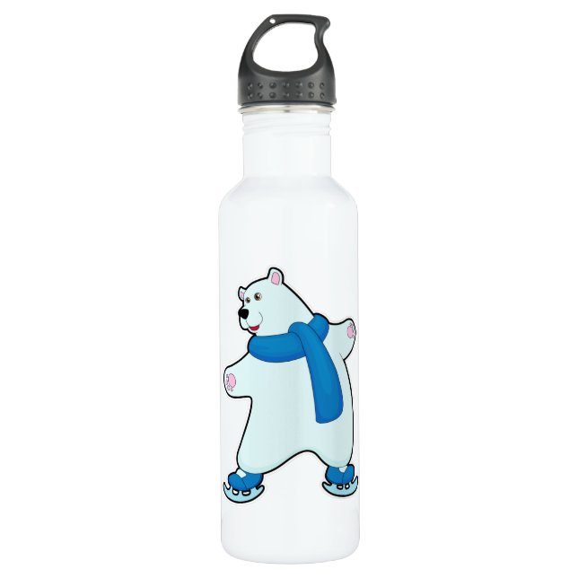 Botella De Agua Oso polar en patinaje sobre hielo con bufanda (Anverso)