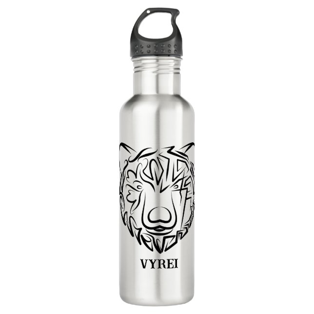 Botella De Agua Oso tribal blanco y negro (Anverso)