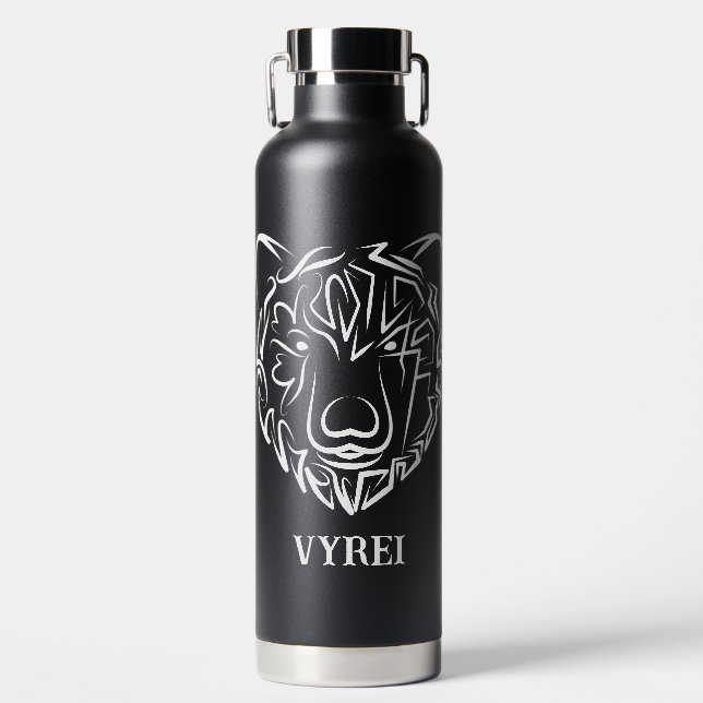 Botella De Agua Oso tribal blanco y negro (Delantero)