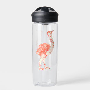 Botella De Agua Ostrich de bebé artístico con pájaro rosado