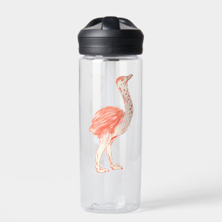 Botella De Agua Ostrich de bebé artístico con pájaro rosado