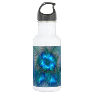 Botella De Agua Ovaciones de pie, fractal azul turquesa abstracto