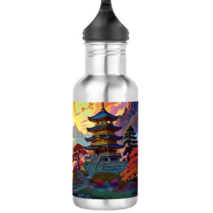 Botella De Agua Pagoda y paisaje colorido 