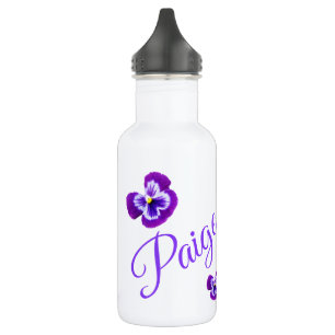 Botella De Agua Paige, logotipo del nombre con pensamientos morado