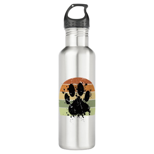 Botella De Agua Paint Spatter Dog Paw Print Retro Sunset (Anverso)
