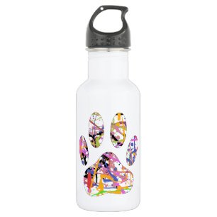 Botella De Agua Paint Splatt Dog Paw Print