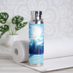 Botella De Agua Paisaje Alpino Nevado Bajo el Sol de Invierno