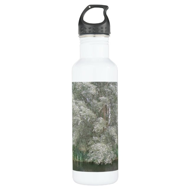 Botella De Agua Paisaje de árboles blancos y ríos (Anverso)