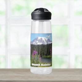 Botella De Agua Paisaje escénico de Mont Rainier y Flores Silvestr