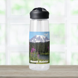 Botella De Agua Paisaje escénico de Mont Rainier y Flores Silvestr