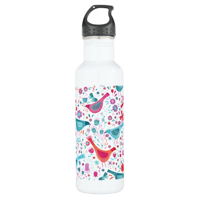 Botella De Agua Pájaro acuarela y floral (Anverso)