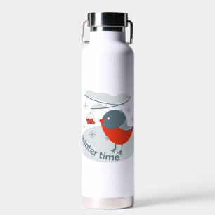 Botella De Agua Pájaro bullfinch de invierno y bayas rojas