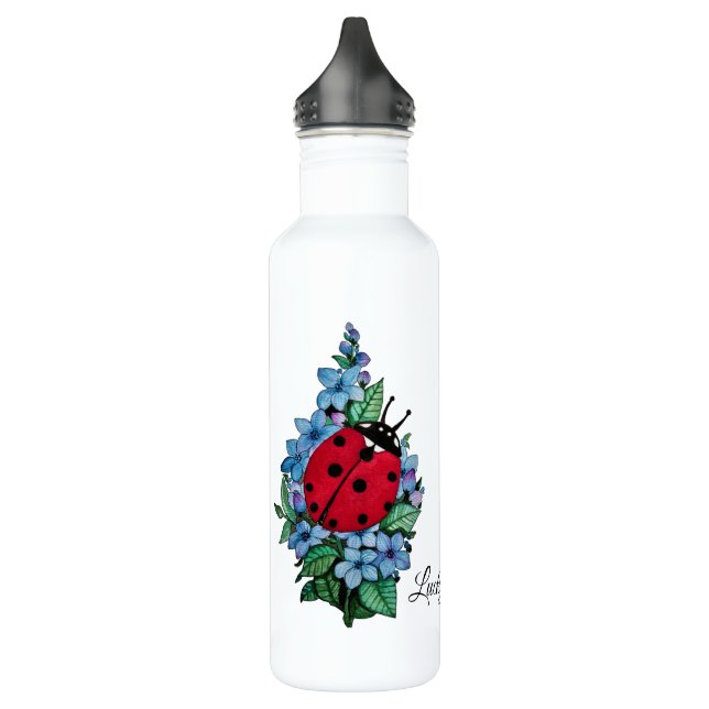 Botella De Agua Pájaro De Ladybird Acuarela Con Flores Salvajes Az (Izquierda)