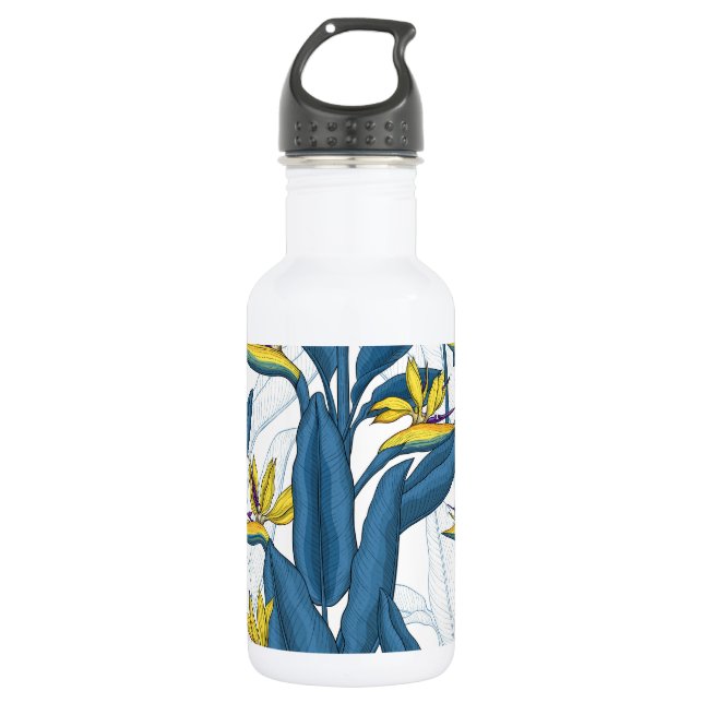 Botella De Agua Pájaro del paraíso flores en blanco (Anverso)