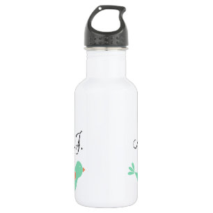 Botella De Agua Pájaro verde pastel monogramado