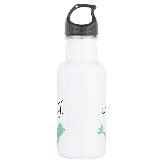 Botella De Agua Pájaro verde pastel monogramado (Anverso)