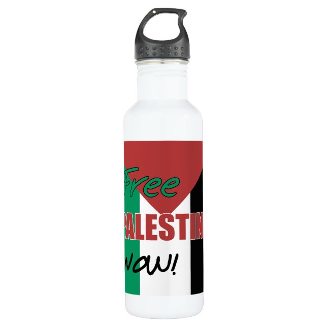 Botella De Agua Palestina Libre ahora bandera palestina (Anverso)