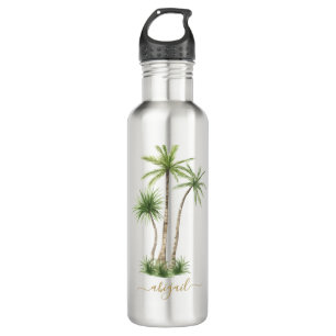 Botella De Agua Palm Tree Tropical Custom Name Bridesmaid