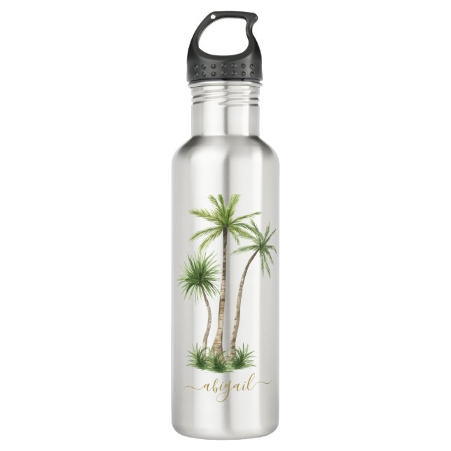 Botella De Agua Palm Tree Tropical Custom Name Bridesmaid (Anverso)