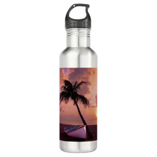 Botella De Agua Palm Tree y Bote Beach Sunset