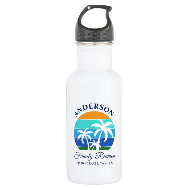 Botella De Agua Palm Trees de Playa de Verano de Reunión Familiar (Anverso)
