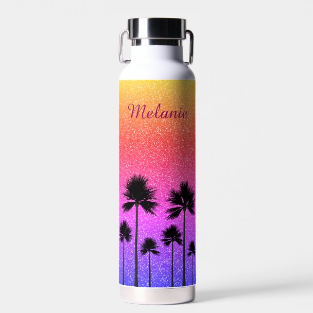 Botella De Agua Palm Trees Esparkly Personalizadas (Delantero)