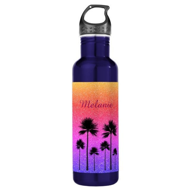 Botella De Agua Palm Trees Esparkly Personalizadas (Anverso)