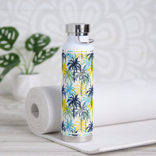 Botella de agua palmas tropicales