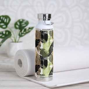 Botella de agua palmas tropicales