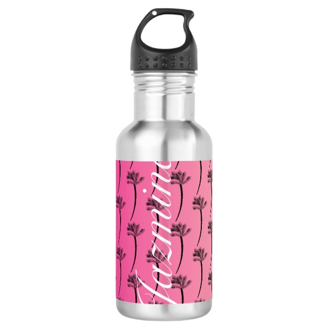 Botella De Agua Palmera Tropical Patrón Rosa (Anverso)