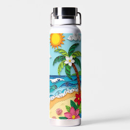 Botella De Agua Palmeras en la Playa 