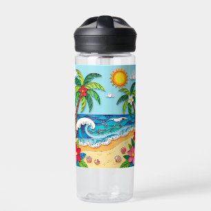 Botella De Agua Palmeras en la Playa
