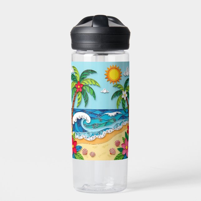 Botella De Agua Palmeras en la Playa  (Delante)