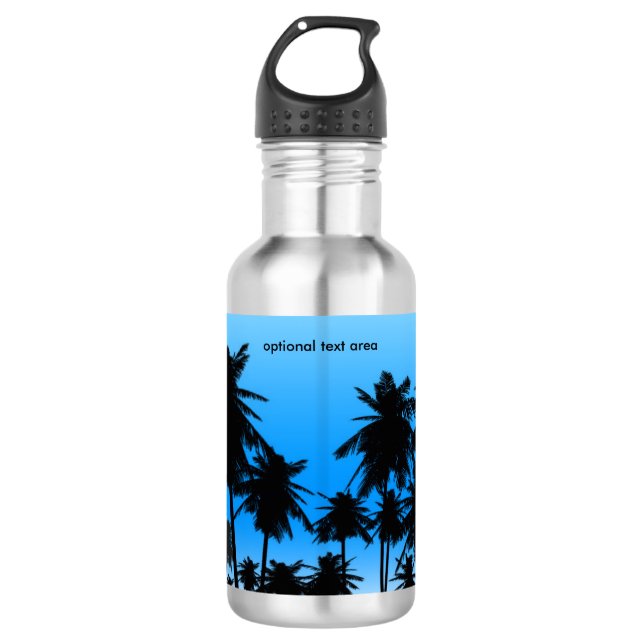 Botella De Agua Palmeras Playa Azul Tema Tropical (Anverso)
