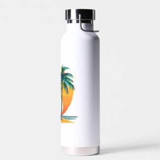 Botella De Agua Palmeras Tropicales con Puesta de Sol Vibrante 