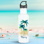 Botella De Agua Palmeras Tropicales y arena dorada<br><div class="desc">Manténgase fresco y hidratado en estilo con esta botella de agua de acero inoxidable con palmeras acuáticas y arena dorada brillante. Perfecto para un día en la playa,  vacaciones,  viajes,  deportes,  gimnasia y trabajo. Material gráfico original KL Stock.</div>