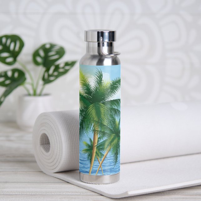 Botella De Agua Palmeras tropicales y océano (Yoga)