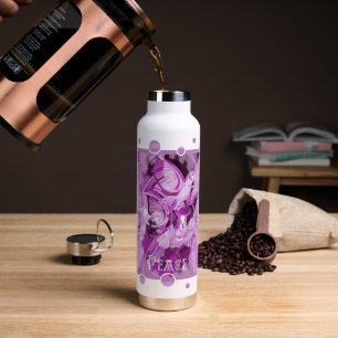 Botella De Agua Paloma con texto de paz celta en tonos lila