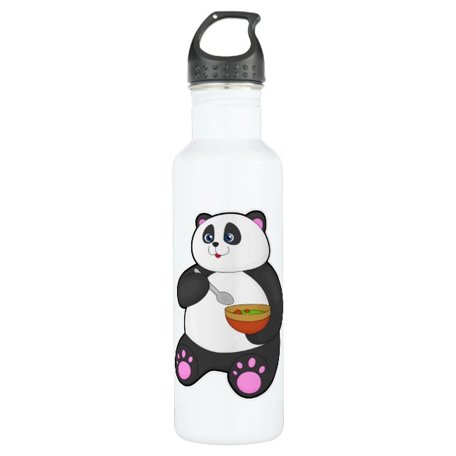 Botella De Agua Panda al comer con Spoon & Bowl (Anverso)