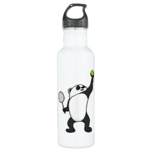 Botella De Agua Panda al tenis con raqueta de tenis