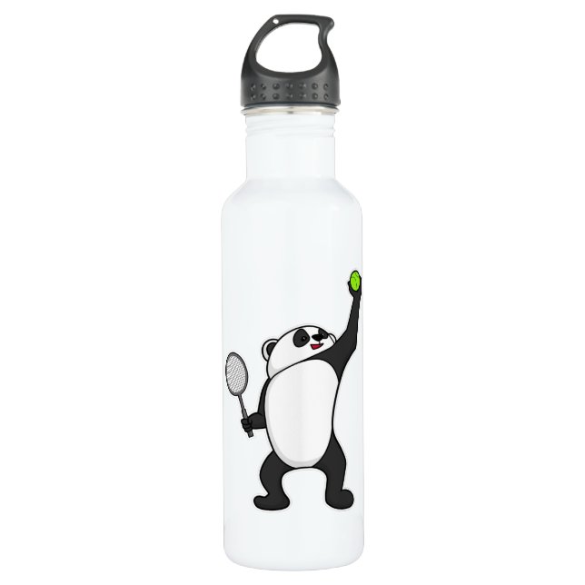 Botella De Agua Panda al tenis con raqueta de tenis (Anverso)