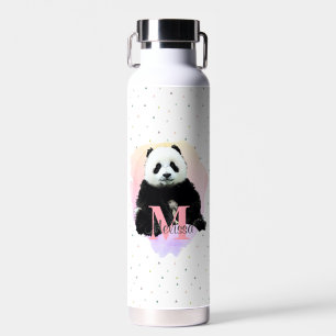 Botella De Agua Panda Bear Animal Monograma Niño de raza rosa