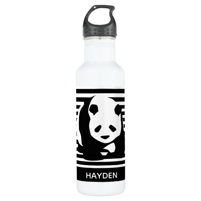 Botella De Agua Panda blanco y negro y franjas personalizadas (Anverso)