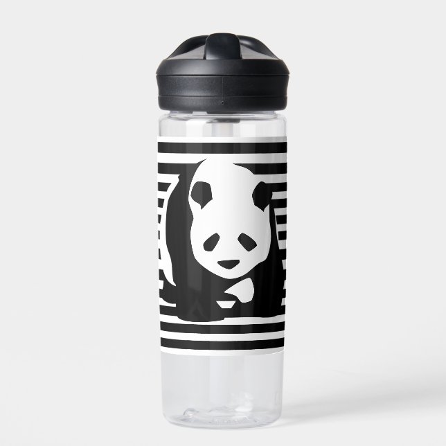 Botella De Agua Panda blanco y negro y rayas (Delante)