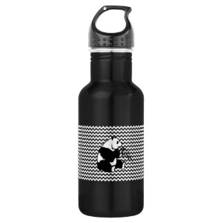 Botella De Agua Panda comiendo bambú en Chevron Blanco