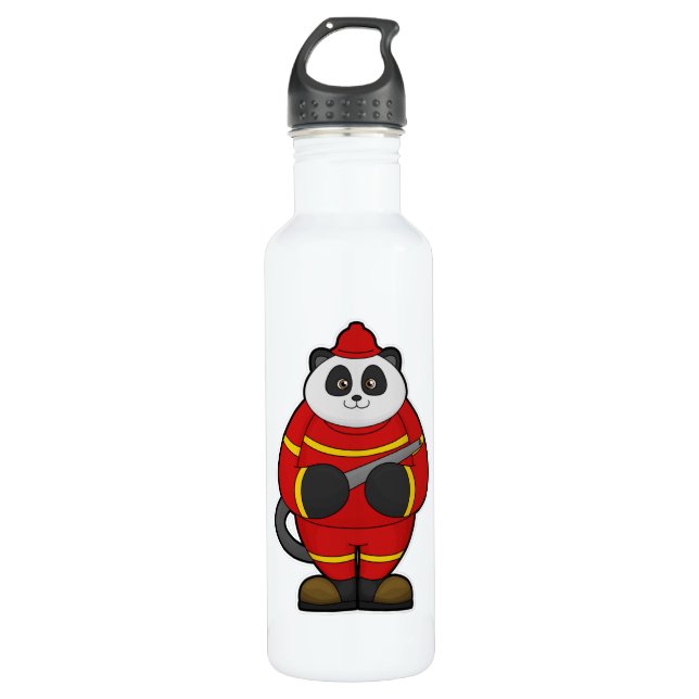 Botella De Agua Panda como bombero con manguera (Anverso)