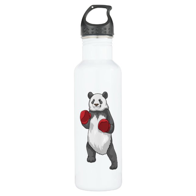 Botella De Agua Panda como boxeador con guantes de boxeo (Anverso)