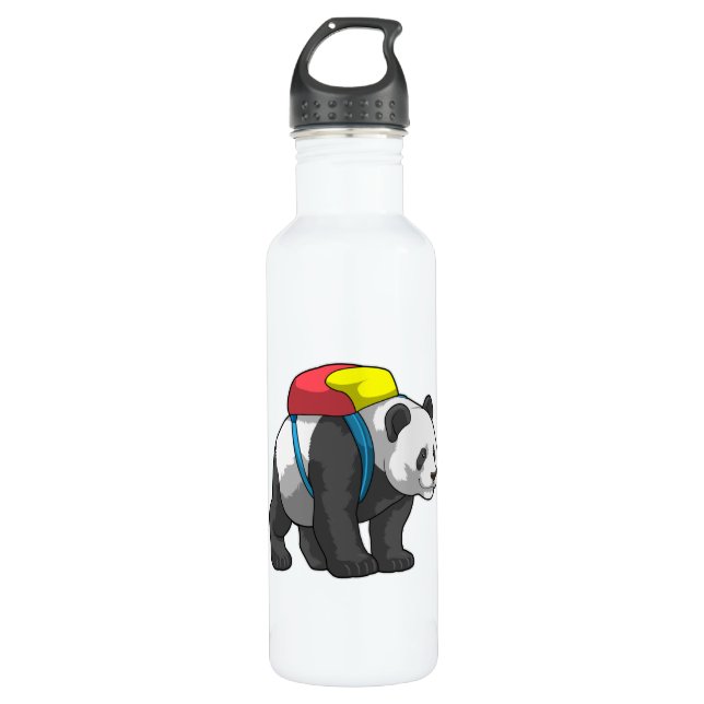 Botella De Agua Panda como excursionista con mochila (Anverso)